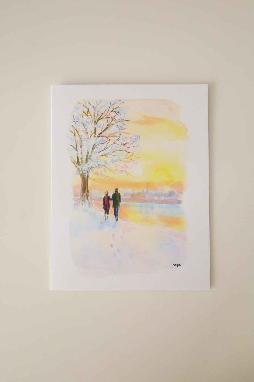 Snowy Sunset Stroll Greeting Card