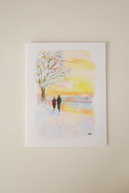 Snowy Sunset Stroll Greeting Card