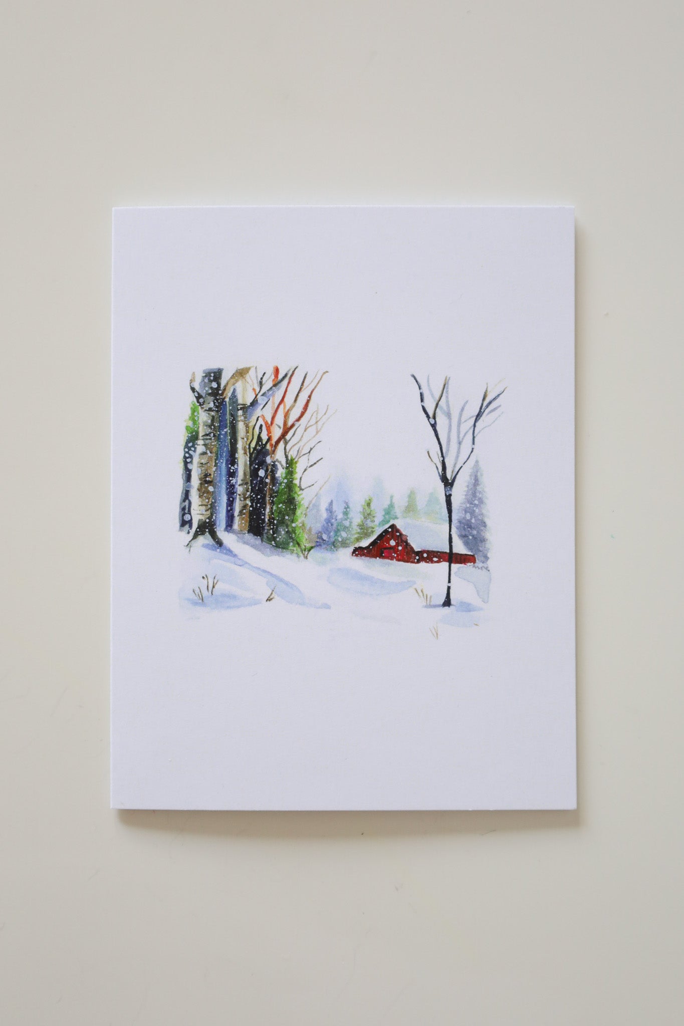 Cabin Tucked in the Birch Woods Greeting Card