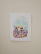 Fox Cubs and Flowers Greeting Card